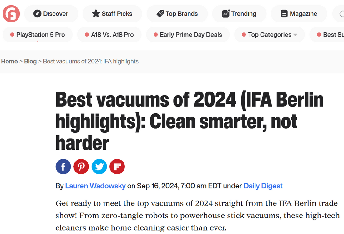 Our award-winning HIZERO F600 has been featured as one of the best vacuums of 2024 on Gadget Flow.